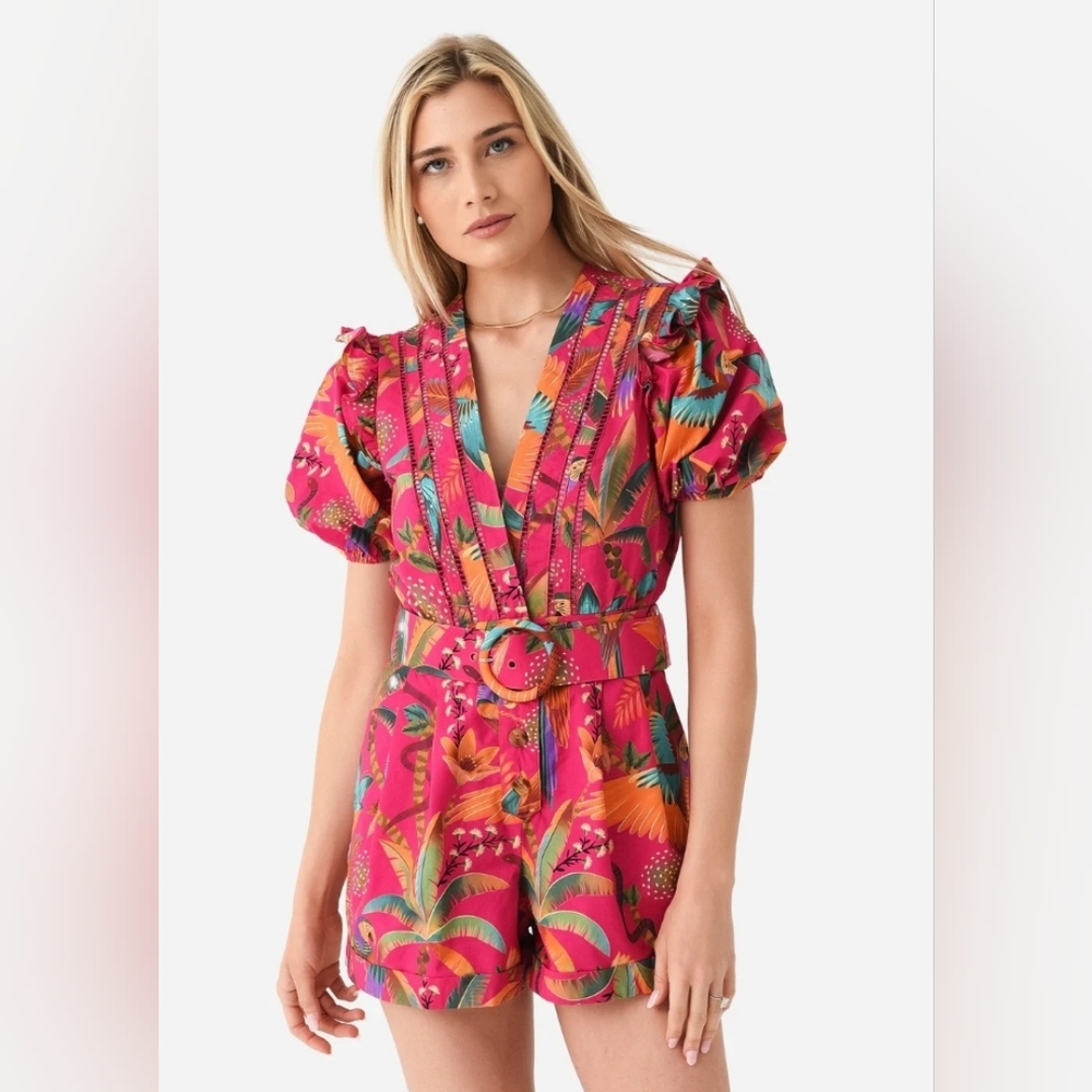 FARM Rio Vibrant Pink and Orange Jumpsuit with Floral Print